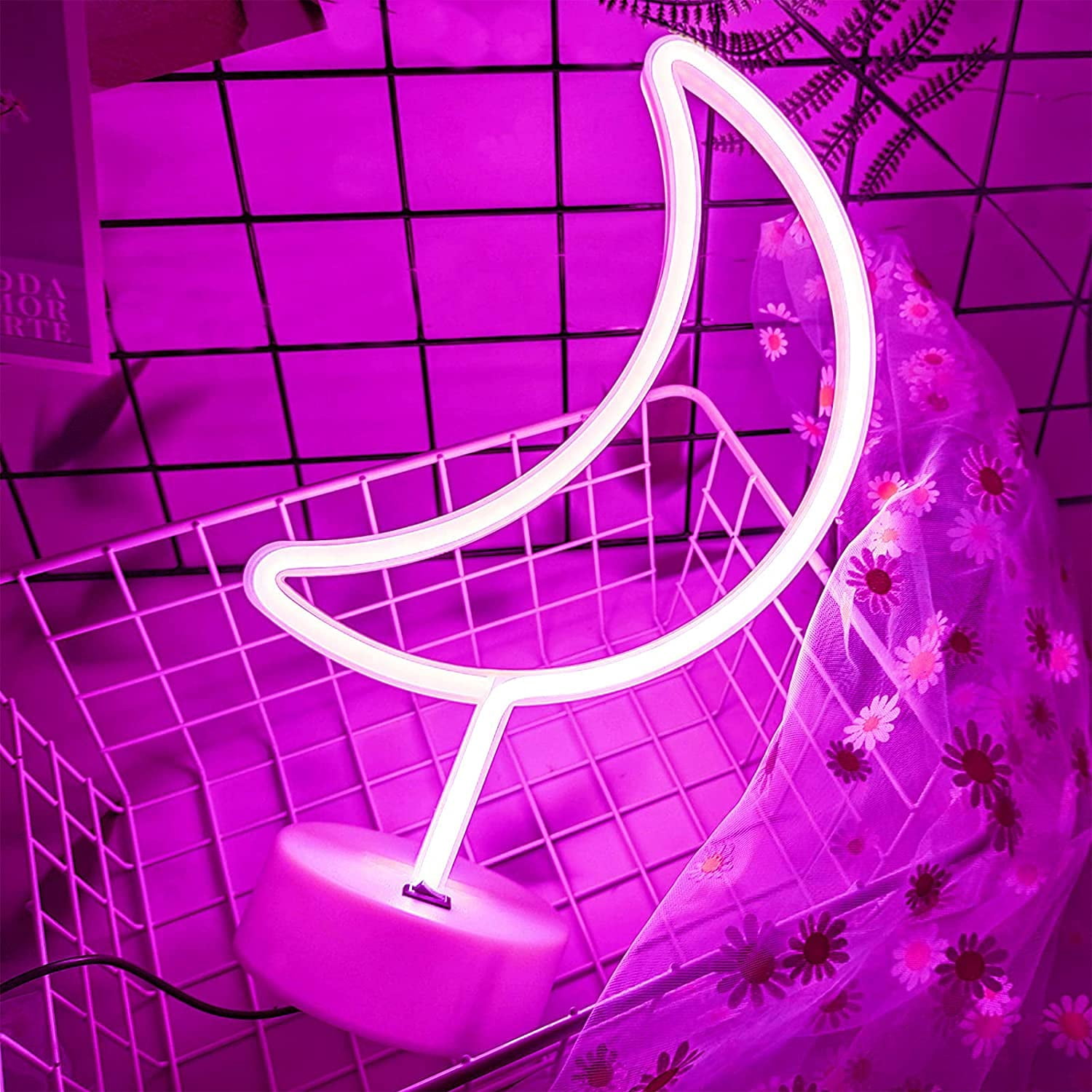 Led Neon Moon LINLIN Neon Sign, Moon Neon Sign LED Neon Light Night Lamp USB Battery ...