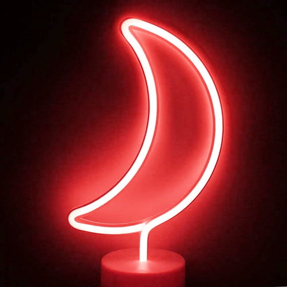 LINLIN Neon Sign, Moon Neon Sign LED Neon Light Night Lamp USB Battery Powered Led Neon Light Sign Bedroom Wall Decor