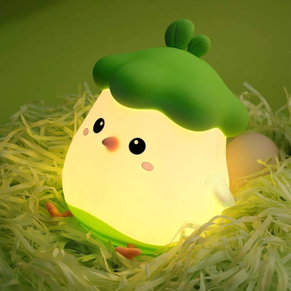 LINLIN Night Light for Kids,Cute Vegetable Chicken Night Lights,USB Rechargeable Kids Lamp,Timing Function,Cute Room Decor,Baby Night Light for Boys Girls Childrens Students Gift