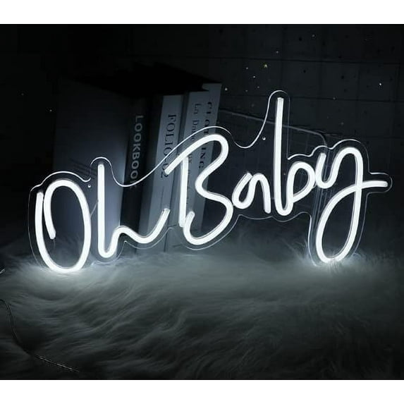 LINLIN Oh Baby Neon Light Signs, LED Neon Sign Wall Decor with Power Adapter& Dimmable Switch Neon Lamp for Party Wedding Home Decor Kid Bedroom Bar