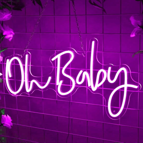LINLIN Oh Baby Neon Light Signs, LED Neon Sign Wall Decor with Power Adapter& Dimmable Switch Neon Lamp for Party Wedding Home Decor Kid Bedroom Bar