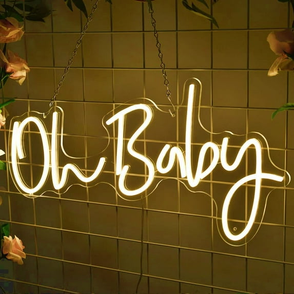 LINLIN Oh Baby Neon Light Signs, LED Neon Sign Wall Decor with Power Adapter& Dimmable Switch Neon Lamp for Party Wedding Home Decor Kid Bedroom Bar