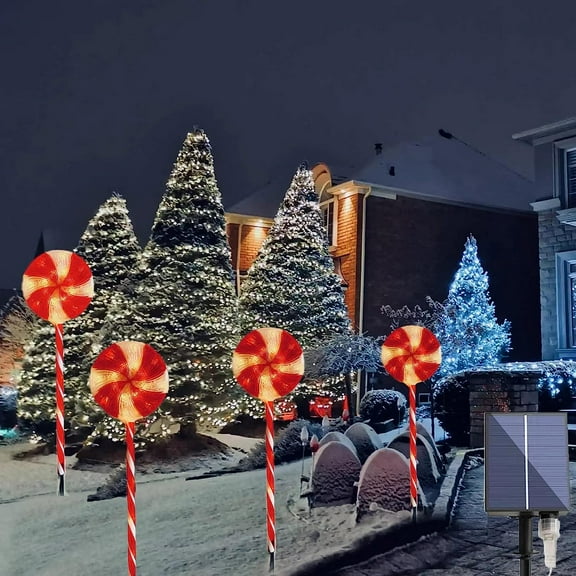 LINLIN Outdoor Solar Garden Lights,4pcs/set Candy Cane Pathway Lights 96LED Solar Light 8 Lighting Modes Christmas Decorative Stake Landscape Light for Garden Pathway Waterproof String Lights