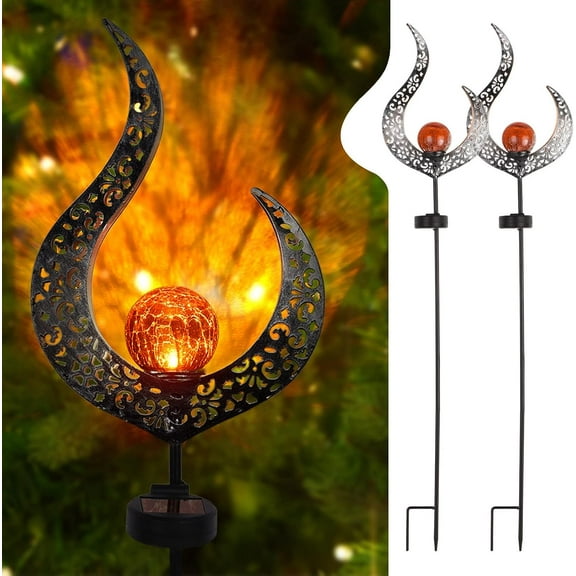 LINLIN Outdoor Solar Lights Landscape Pathway Lights Lawn Lamp Crackle Glass Globe Stake Metal Lamp Waterproof for Garden Lawn Patio Courtyard Warm White Light