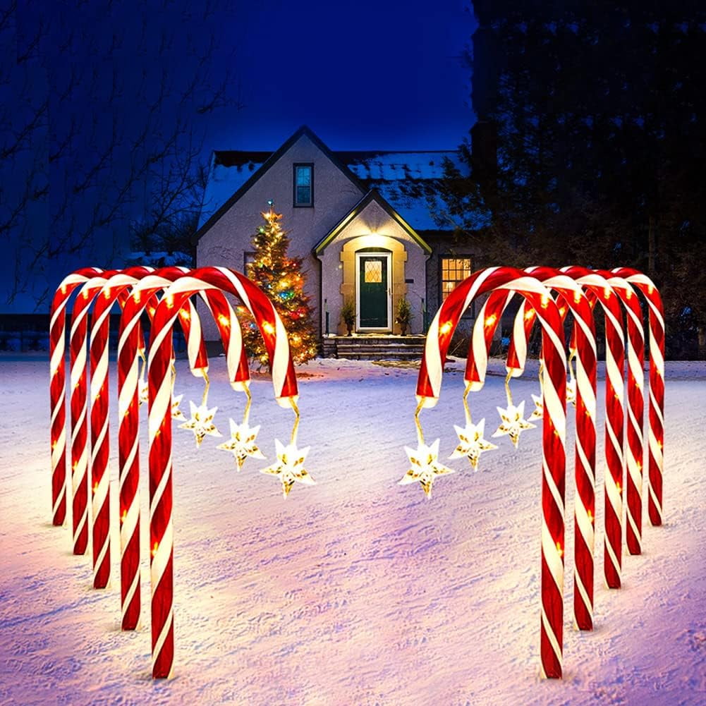 LINLIN Pack of 12 Candy Canes Fairy Lights, Christmas Path Markers, LED Candy Canes, Garden