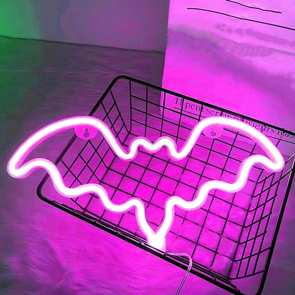 LINLIN Pink Neon Light Bat Neon Sign Neon Night light Art Decor Lights for Wall Battery/USB Powered Neon LED Light Sign Neon Light Up Neon Signs Unique Decor for Kids Bedroom Christmas Party Bar