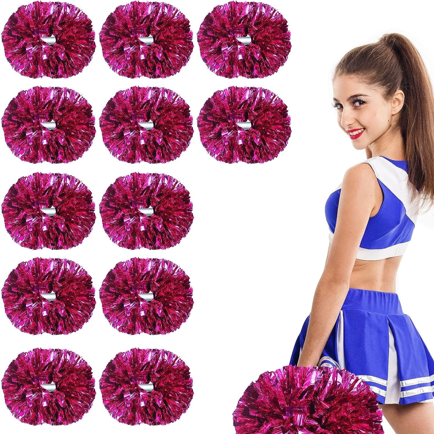 LINLIN Plastic Cheerleading Poms,Super cute cheerleading pom poms Cheer Dance Pom Pom with Plastic Handle for Team Spirit Sports Dance Cheering Metallic Foil