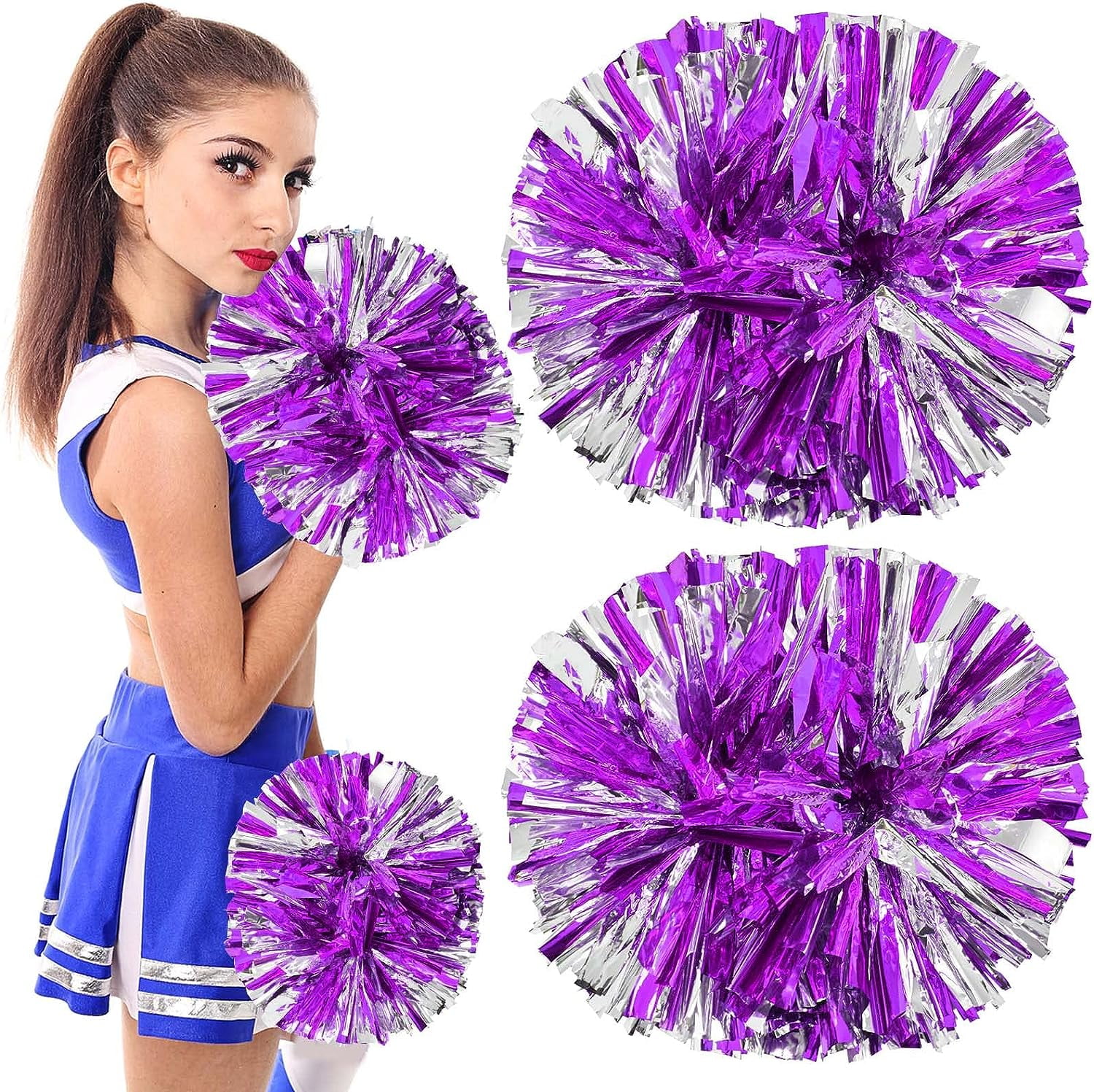 LINLIN Pom Poms Cheerleader 2 Pieces Metallic Cheerleading Pompons Flower Ball, Aerobics Cheerleading Pom Poms, for Sports Dance Cheerleading Pompons Plastic