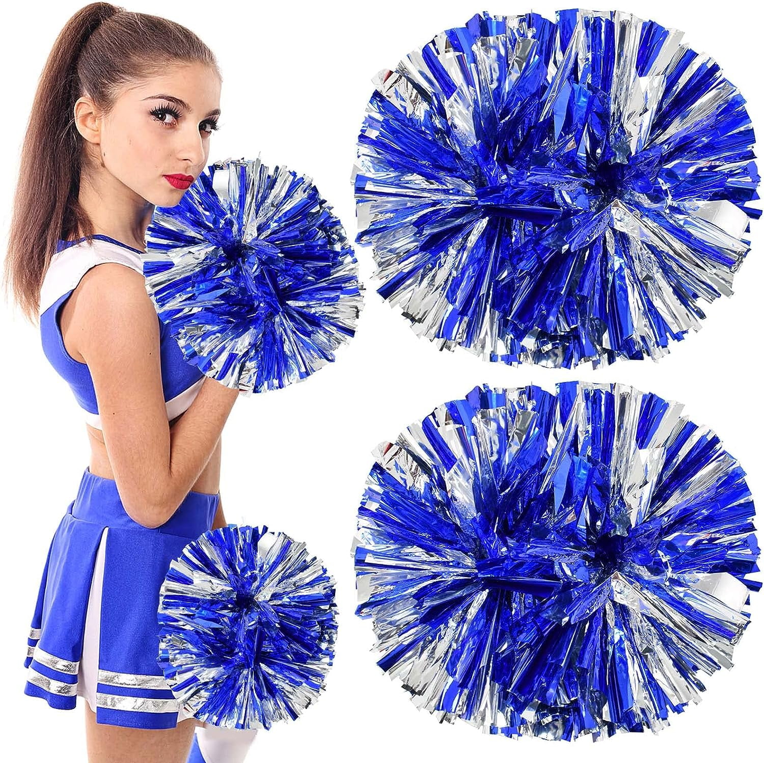 LINLIN Pom Poms Cheerleader 2 Pieces Metallic Cheerleading Pompons Flower Ball, Aerobics Cheerleading Pom Poms, for Sports Dance Cheerleading Pompons Plastic