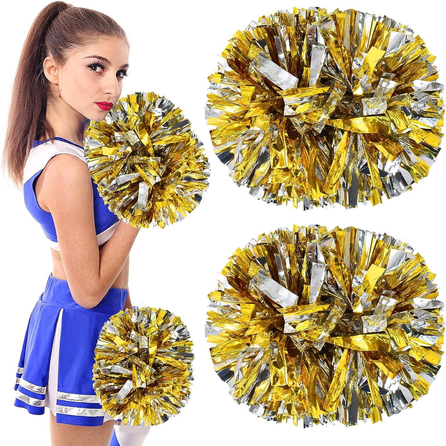 LINLIN Pom Poms Cheerleader 2 Pieces Metallic Cheerleading Pompons Flower Ball, Aerobics Cheerleading Pom Poms, for Sports Dance Cheerleading Pompons Plastic