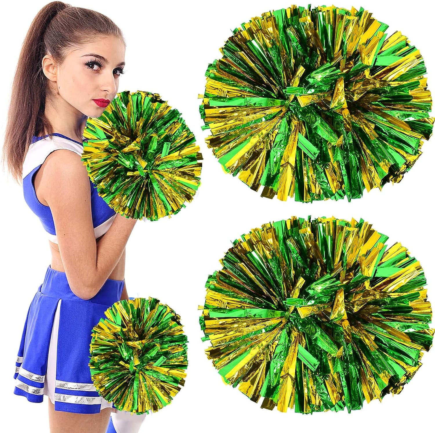 LINLIN Pom Poms Cheerleader 2 Pieces Metallic Cheerleading Pompons Flower Ball, Aerobics Cheerleading Pom Poms, for Sports Dance Cheerleading Pompons Plastic