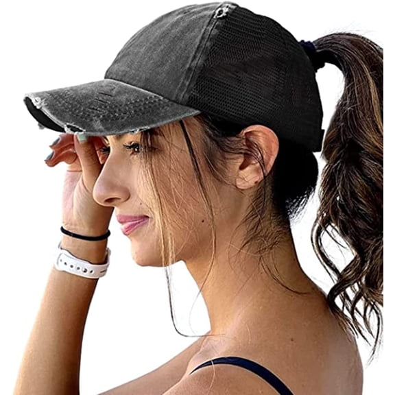 LINLIN Ponytail Baseball Cap, Women's High Ponytail Hat Sun Hat Peaked Cap Versatile Washed Dad Hat for Outdoor Sports Such as Jogging and Tennis