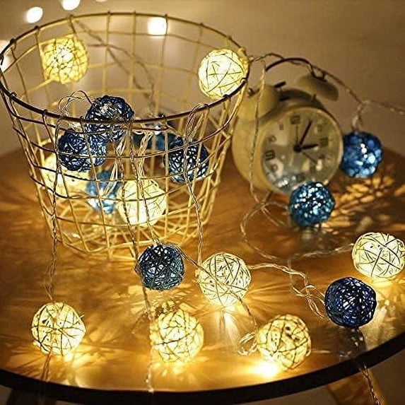 LINLIN Rattan Ball Fairy Lights, 3M 20LED Indoor String Lights Rattan String Lights Battery Operated Clear Cable for Home Indoor Outdoor