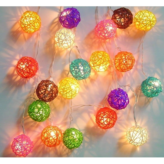 LINLIN Rattan Ball Fairy Lights, Battery Operated - 20 LEDs - 3m/9.8ft Clear Cable - Rattan Ball String Lights by Decorations Lights