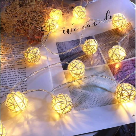 LINLIN Rattan String Lights, 3M 20LED Rattan Ball Fairy Lights Rattan Ball Fairy Light String Lights Battery Operated for Indoor Outdoor