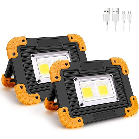 LINLIN Rechargeable Work Light, Emergency Light for Power Cut Portable LED Floodlight 10W 4 Modes Waterproof Battery Light for Car Repair, Camping, Hiking and Emergency (2 Pack)