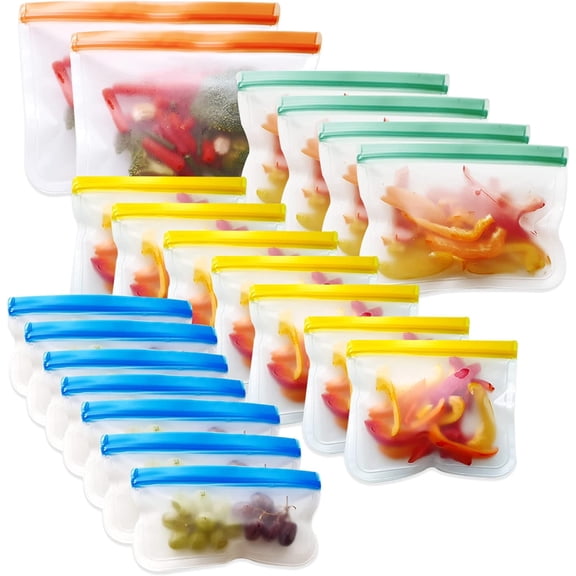 LINLIN Reusable Freezer Containers Lunch Bags 20 Pack - Leakproof Zip Lock Sandwich Bags for Lunch Travel Food Marinate Meat Fruit Cereal
