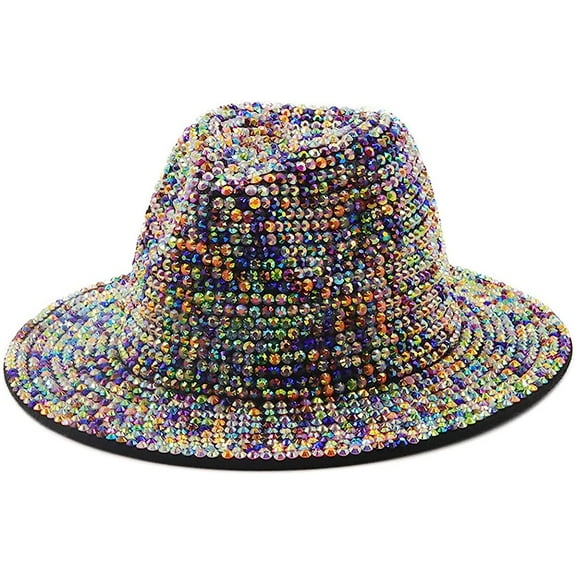LINLIN Rhinestone Fedora Hats Wide Brim Panama Hat Casual Jazz Hats for Men Women