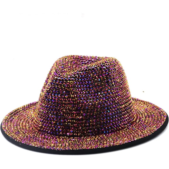 LINLIN Rhinestone Fedora Hats Wide Brim Panama Hat Casual Jazz Hats for Men Women