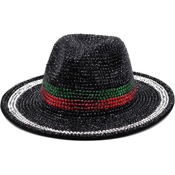 LINLIN Rhinestone Fedora Hats Wide Brim Panama Hat Casual Jazz Hats for Men Women