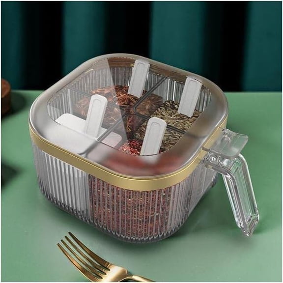 LINLIN Seasoning Box,Condiment Dispenser Seasoning Container, 4 Grid Seasoning Box Household Kitchen Condiment Jars Cans Sugar Salt Monosodium Glutamate Storage Spice Pots Bottles simple
