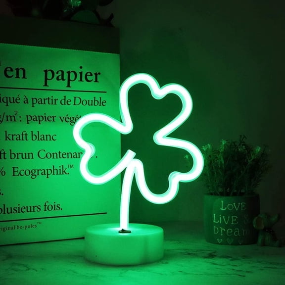 LINLIN Shamrock Neon Light Sign, LED Neon Sign with Holder Base Table Lamps, Battery Powered/USB Neon Lights for Room Party Table Art Dormitory Decorative Signs