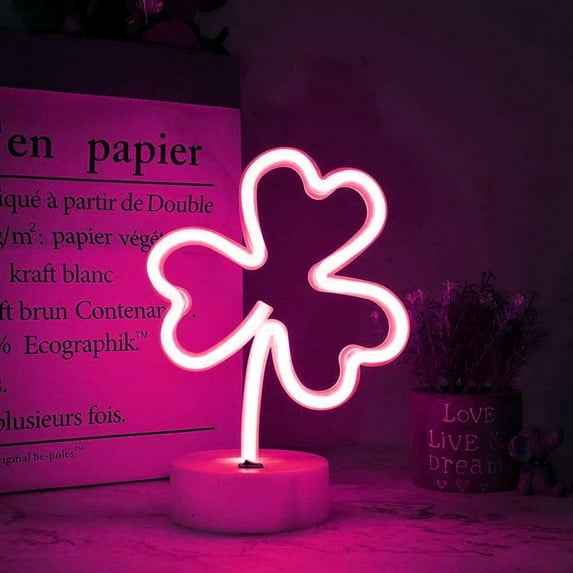 LINLIN Shamrock Neon Light Sign, LED Neon Sign with Holder Base Table Lamps, Battery Powered/USB Neon Lights for Room Party Table Art Dormitory Decorative Signs