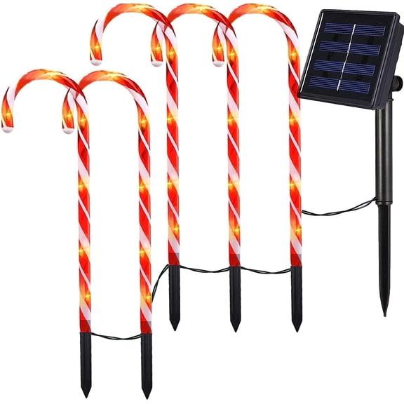 LINLIN Solar Christmas Candy Cane Lights, Waterproof Candy Cane Pathway Lights 8 Mode Walkway Marker Candy Decorations Stakes Lights for Patio Garden Xmas Holiday