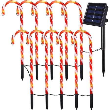 LINLIN Solar Christmas Candy Cane Lights, Waterproof Candy Cane Pathway Lights 8 Mode Walkway Marker Candy Decorations Stakes Lights for Patio Garden Xmas Holiday