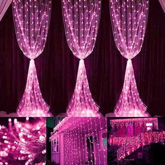 LINLIN Solar Curtain Light, 3m x 2m 200 LED 8 Modes Remote Control Waterproof Solar Fairy Lights Outdoor Curtain String Lights for Gazebo Patio Party Festival Decorations