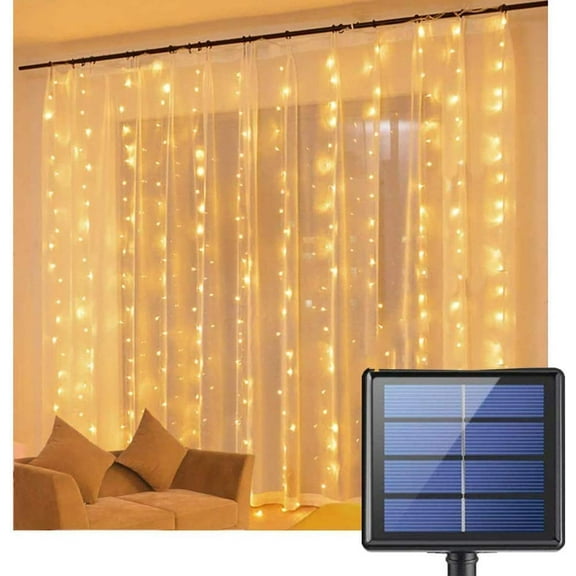 LINLIN Solar Curtain String Lights Outdoor,Waterproof 300LED Fairy Copper Wire Light Window Lights Twinkle Solar Lights 8 Modes Wedding Party Home Garden Bedroom Wall Decorations