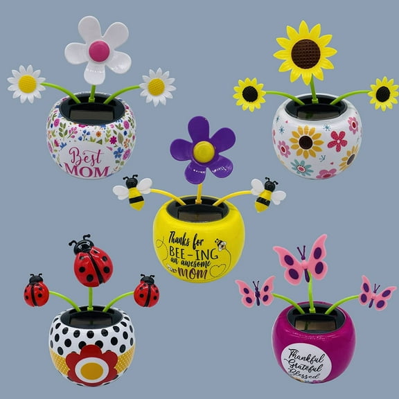 LINLIN Solar Dancing Flower Sunflower Toys Dancing Ladybug in Colorful Flower Pot, Swinging Butterfly flip Animation Window Sun Catcher car Dashboard Decoration