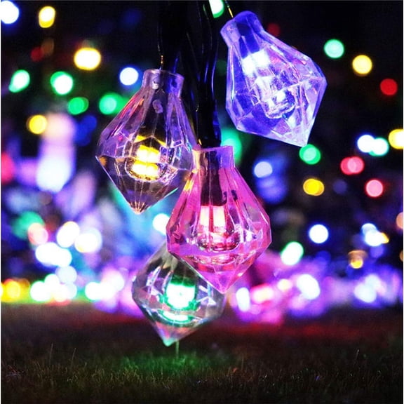 LINLIN Solar Diamond Lights, 5M 20LED Diamond Garland String Lights with 2 Modes Waterproof Solar String Lights for Christmas Wedding Party Decorations