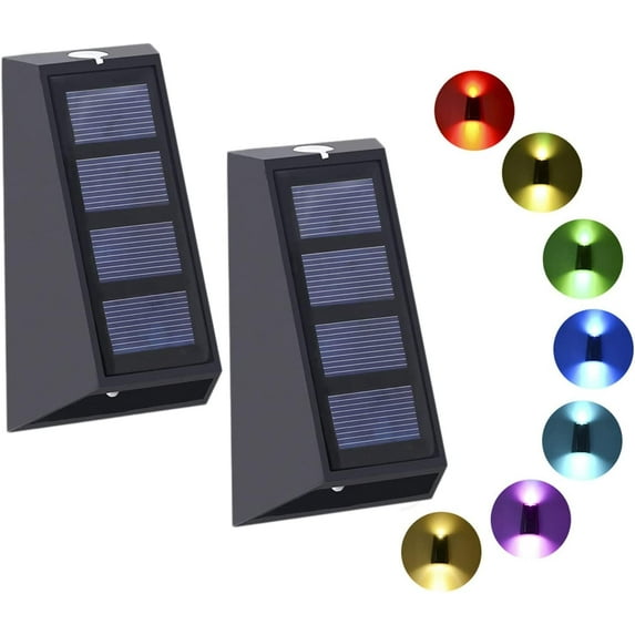 LINLIN Solar Fence Lights LED Solar Wall Lights Waterproof Solar Lights Outdoor Multicolor Decorative Light Up Down Solar Deck Light Landscape Path Lights for Backyard Garden Garage Pathway