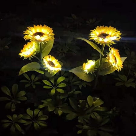 LINLIN Solar Flower Lights Outdoor Garden, 2 Pack Solar Garden Stake Lamps Solar Sunflower Flower Lamp Waterproof Decorative Lights for Lawm