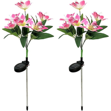 LINLIN Solar Garden Lights, 2 Pack Solar Lights Outdoor 42LED Orchid Decorative Lights,Waterproof Flower Lights Garden Stake Lights Solar Landscape Path Light for Yard Patio Yard Villa Lawn