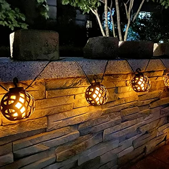 LINLIN Solar Garden Lights, 8 in 1 Outdoor Waterproof Flashing Flame Hanging Lantern Solar String Lights for Garden Porch Porch Wedding Party Decorations