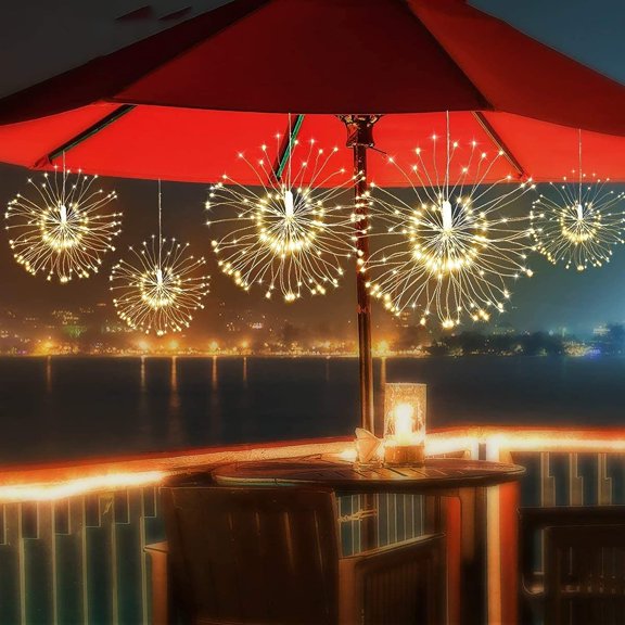 LINLIN Solar Garden Lights LED Firework Lights, 4x120LED Starburst Sphere Lights Waterproof Solar String Light 8 Modes Hanging Light Decorative Mood Lights for Patio Parties Yard