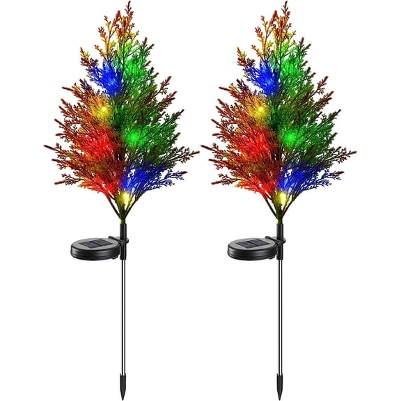 LINLIN Solar Garden Lights Outdoor Tree Light Multi-Color Solar Ground Lights LED Stake Lights Decoration Solar Flickering Pine Tree Light 2 Pack Landscaping Lights for Garden,Patio,Yard