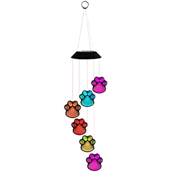 LINLIN Solar LED Wind Chime Lamp Paw Print Solar Wind Chime Cat Pet Pawprint Solar IP65 Waterproof Dog Hanging Light Color Changing Solar Wind Chime Lamp for Outdoor Patio Garden