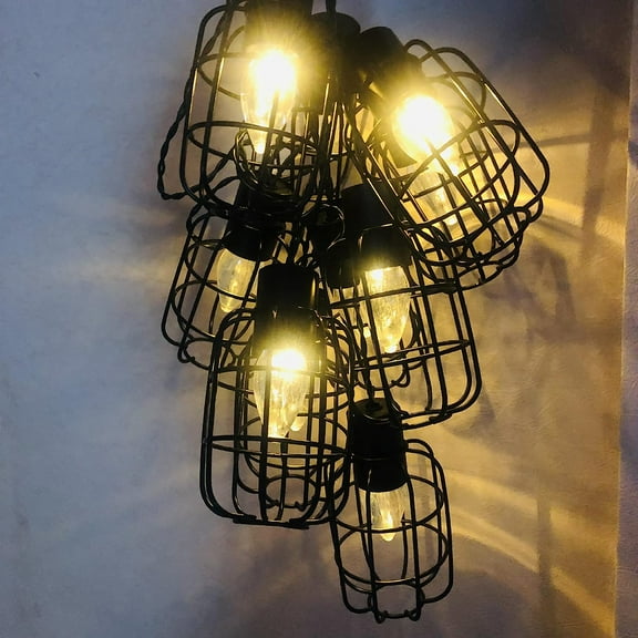 LINLIN Solar Lantern String Lights Cafe Lights 9.8ft 10LED Bulbs with Vintage Metal Cage Porch Lights Outdoor String Waterproof Solar Lights for Patio Garden Wedding Party Decoration