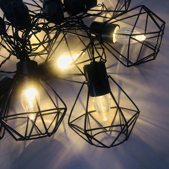 LINLIN Solar Lantern String Lights Cafe Lights 9.8ft 10LED Bulbs with Vintage Metal Cage Porch Lights Outdoor String Waterproof Solar Lights for Patio Garden Wedding Party Decoration