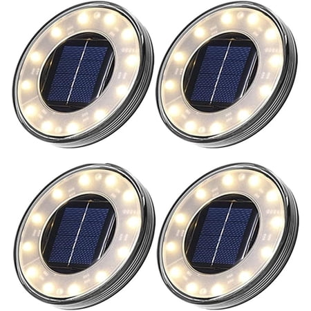 LINLIN Solar Light Outdoor, 4 Pack Solar Garden Lights Disk Lights 12 LED Waterproof Buried Ground Light for Landscape Garden Patio Pathway Lawn Yard Driveway
