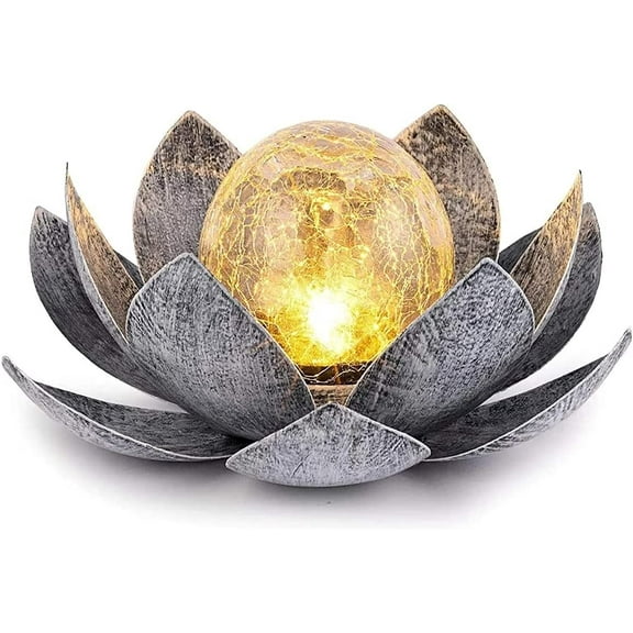 LINLIN Solar Lights Outdoor Garden Decor, Crackle Globe Glass Lotus Solar Light Waterproof Metal Flower Lights for Tabletop,Ground,Patio,Lawn,Courtyard Decoration