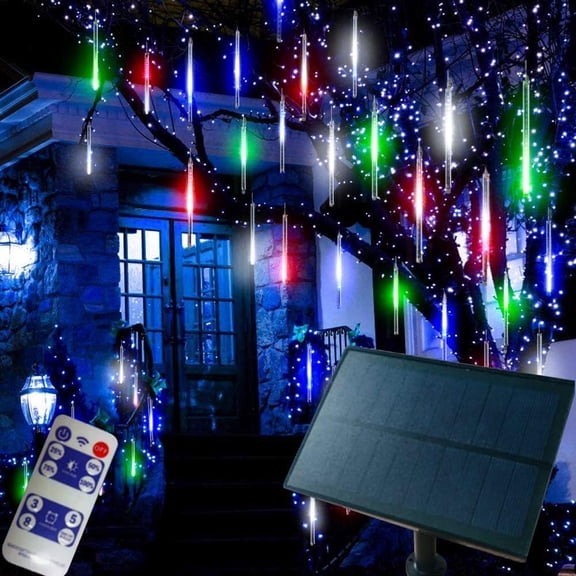 LINLIN Solar Meteor String Lights, 50cm 10 Tubes Falling Rain Lights Solar Garden String Lights with 8 Mode for Garden with Remote