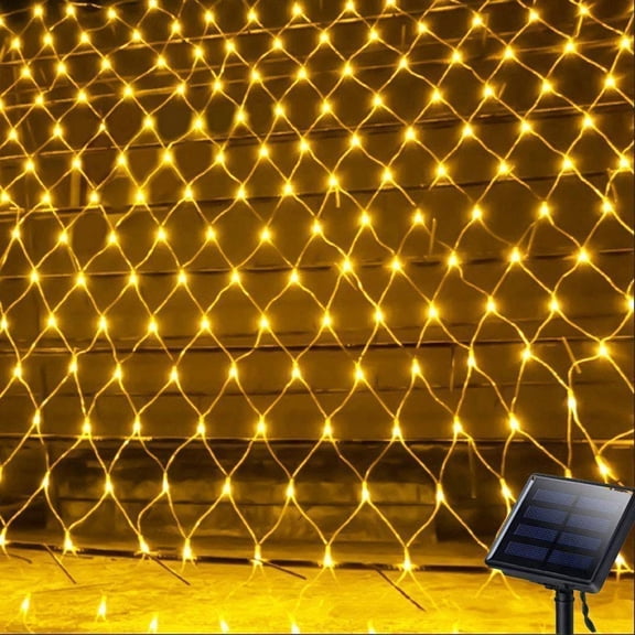 LINLIN Solar Net String Lights,Waterproof 1.5Mx1.5M 100LED Net Mesh Solar Curtain Icicle Fairy Decorative Lights 8 Mode for Outdoor Indoor Garden Christmas Wedding Party Decorations