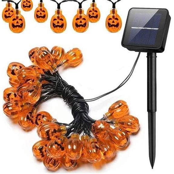 LINLIN Solar Pumpkin Smiley String Lights, Outdoor Waterproof Solar Decorative String Lights for Party Garden Bar Festival