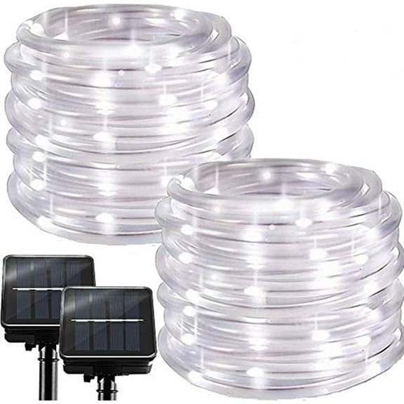 LINLIN Solar String Lights Outdoor, 2 Pack 100 LED Solar Powered Fairy Rope Lights 8 Modes Waterproof Tube Light Copper Wire Decorative Lighting for Garden Fence Patio Tree Party Wedding