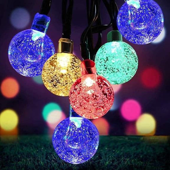 LINLIN Solar String Lights Outdoor, 8 Mode 7M/24Ft 30 LED Crystal Ball Outdoor Solar Powered String Lights for Patio,Solar Garden Lights for Yard Porch Wedding Party Decoration
