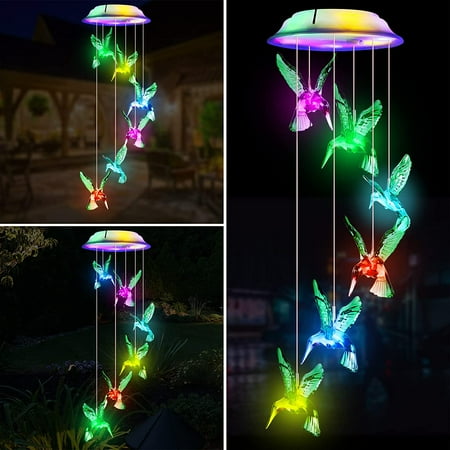 LINLIN Solar Wind Chimes,Color Changing Solar Garden Lights Outdoor Waterproof LED Hanging Light Wind Chime Lights Gifts for Mom
